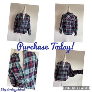Kimchi & Blue Plaid Flannel Batwing Top